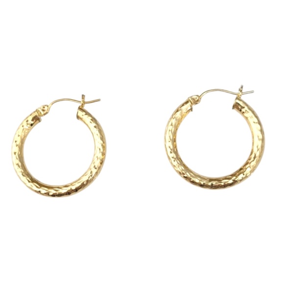 14K Yellow Gold Diamond Cut Hoop Earrings #21723